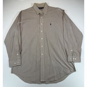 Ralph Lauren Yarmouth 17 34/35 Brown Check Pinpoint Oxford Button Down Shirt